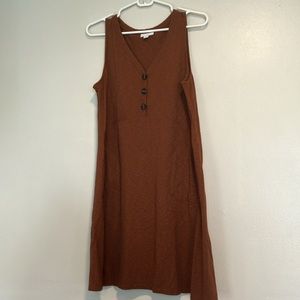 J. Jill Brown Button Tank Dress Pockets Size Medium Petite Minimalist Neutral